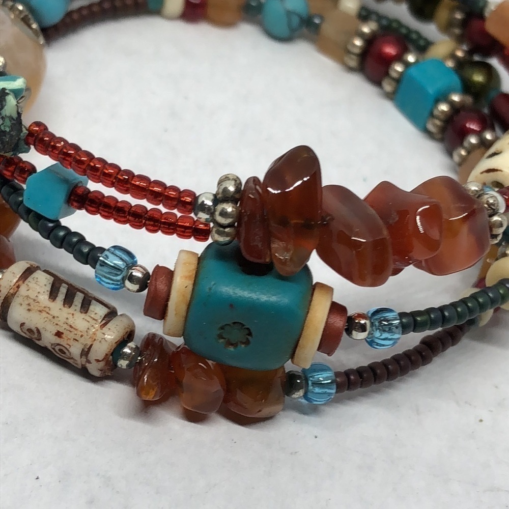 ARTISAN made boho style bone, gemstone beads coil bracelet - Picture 2 of 5